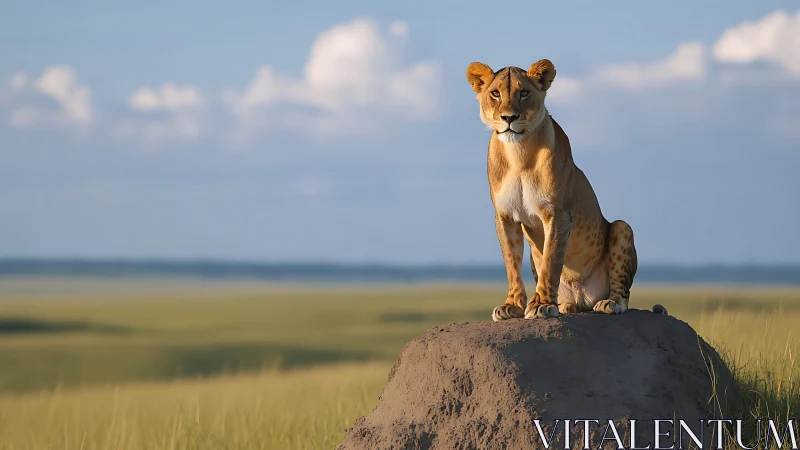 Lioness quietly watching over her golden savanna home.
