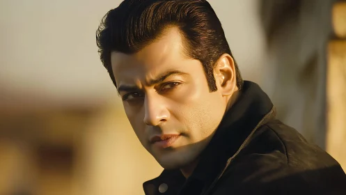 Side-lit male portrait with shallow depth and golden-hour tones.