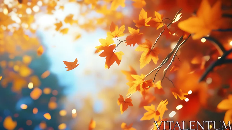 Backlit autumn maple foliage with shallow depth of field glow