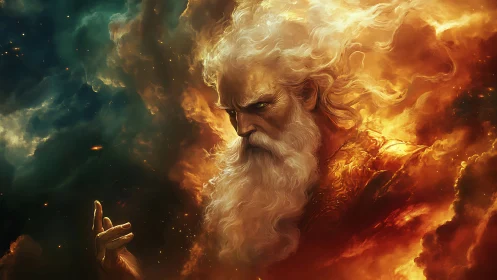 Elder deity emerges from cosmic nebula in blazing chromatic contrast