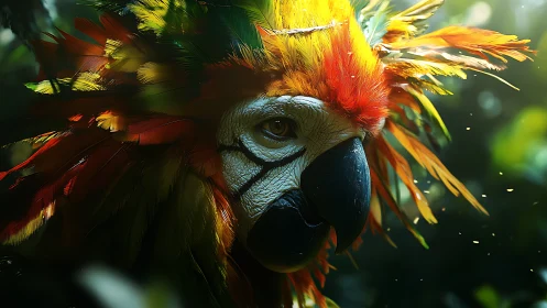 Vivid Macaw Portrait in Lush Jungle, Hyper-Realistic Digital Art.