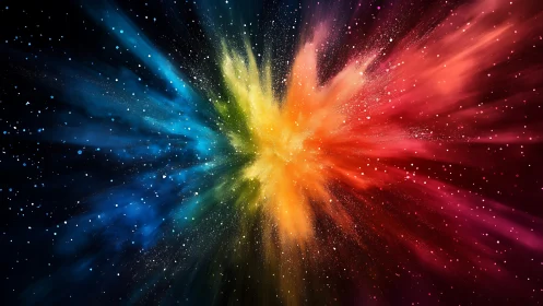 Chromatic particulate nebula burst with radial dispersion field.