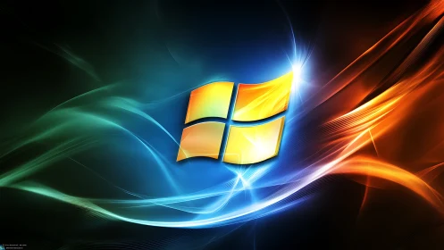 Prismatic window emblem surfs neon lightwaves in digital dusk