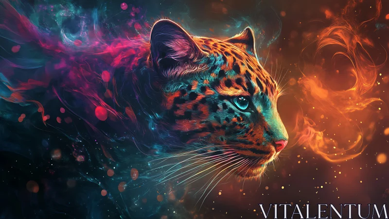 Neon Leopard Head with Glowing Energy Vortex Effects