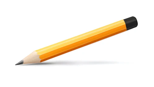 Stubby yellow pencil hovers midair, plotting crisp ideas