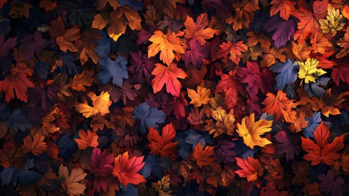 Dense spread of multicolored autumn leaves in soft light.