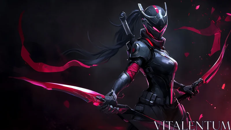 Neon nightblade heroine in sleek sci fi combat armor.