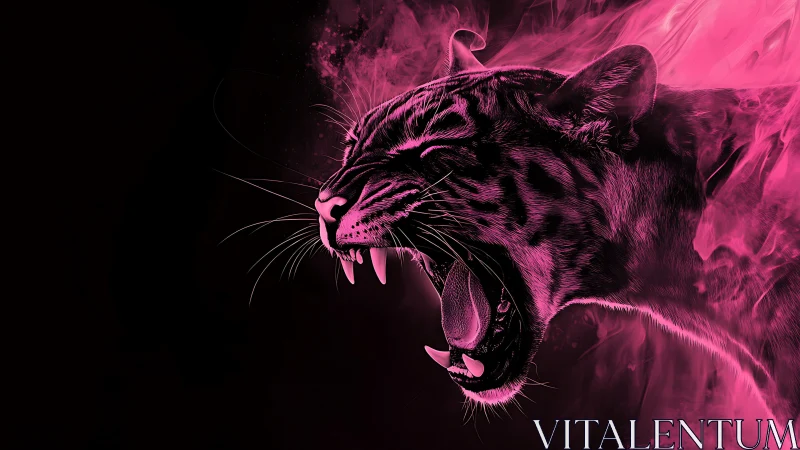Neon magenta panther roar in high-contrast digital vapor plume.