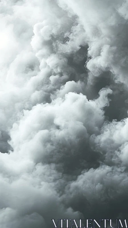 Dramatic storm clouds billow upward in a moody gray sky