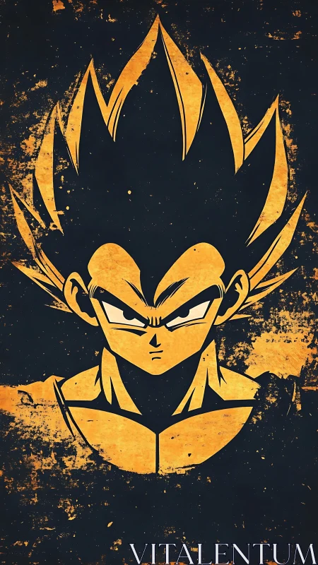 Grunge anime portrait with bold negative-space silhouette.