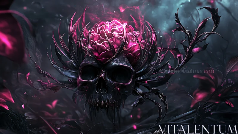Skull-shaped floral growth with luminous magenta core.
