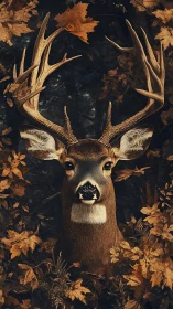 Gentle stag standing quietly in a forest of amber leaves.