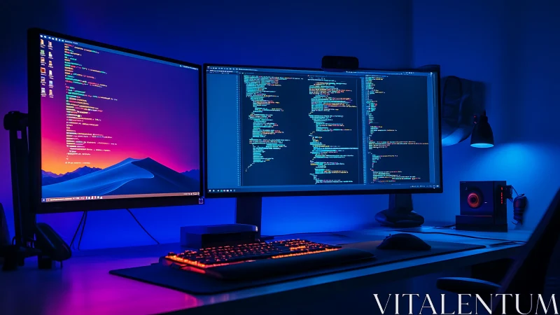 Neon code sanctuary glowing in serene midnight gradients.