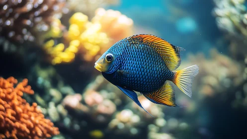 Photorealistic tropical fish portrait in coral reef environment.