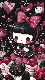Gothic berry princess conjures candy kittens and hearts.