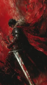 Blood-wreathed knight sinks into a storm of crimson ghosts.