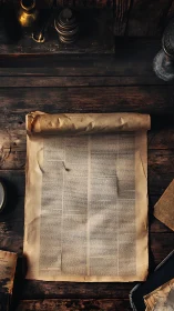 Timeworn newspaper rests gently on a rustic wooden desk