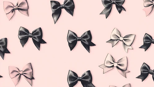 Vintage bow pattern on pastel pink background illustration.