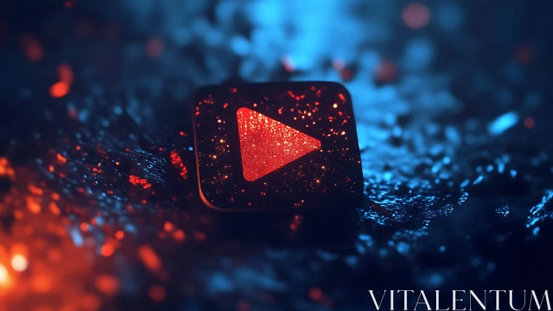 Square play icon rests on wet textured surface in contrast lighting