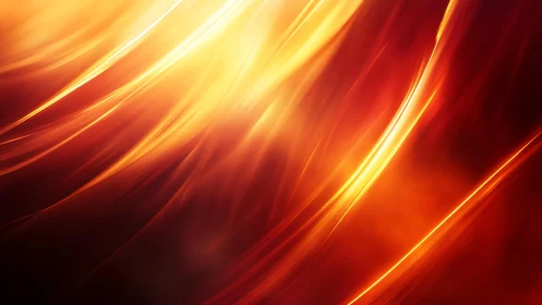 Abstract glowing light streaks in fiery red and orange tones.