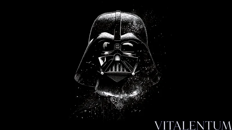 Dark sci‑fi helmet rendered in dramatic splatter monochrome.