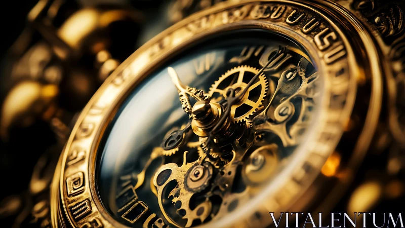 Ornate mechanical clock face with exposed golden gears.