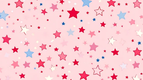 Pastel pink starfield pattern with red and blue accents.