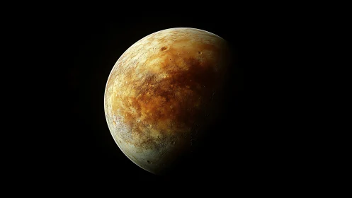 Rust-toned planetary crescent rendered in deep space silence.