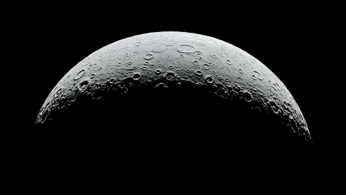 Silent lunar horizon rises gently from the deep black