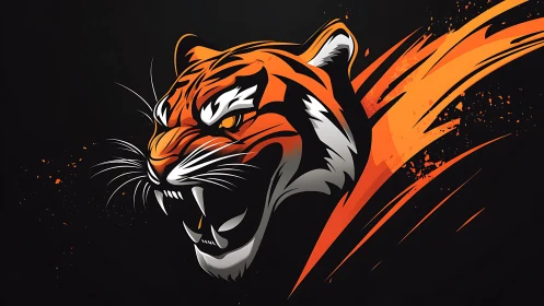 Fierce tiger illustration bursting forward in bold orange energy.
