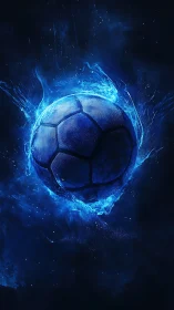 Blue soccer ball is rendered with surrounding fluid energy field