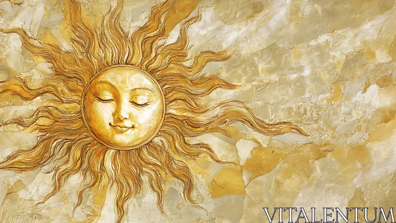 Golden sun with quiet smile drifting across warm sky.