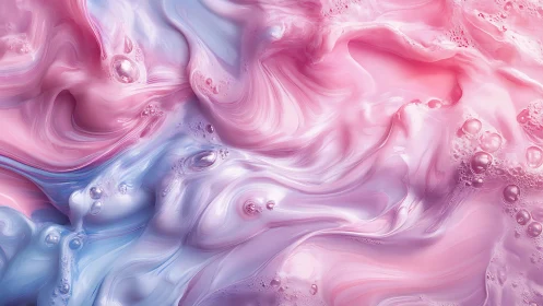 Iridescent pastel liquid swirls with pearlescent bubbles.