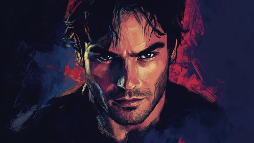 Intense male portrait in bold digital brush strokes.