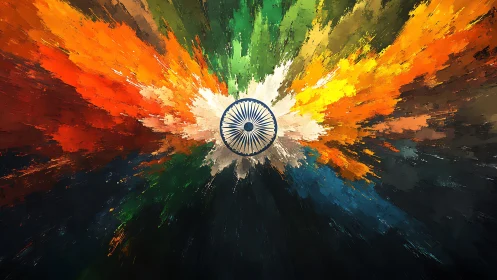 Radial abstraction of Indian tricolour with Ashoka Chakra.