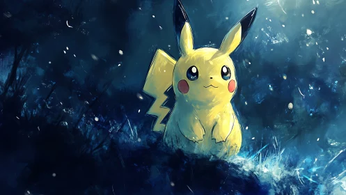 Stormlit Pikachu daydreams in a sparkling electric forest.