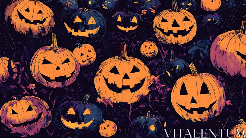 Chromatic jack-o-lantern tiling with high-contrast linework.