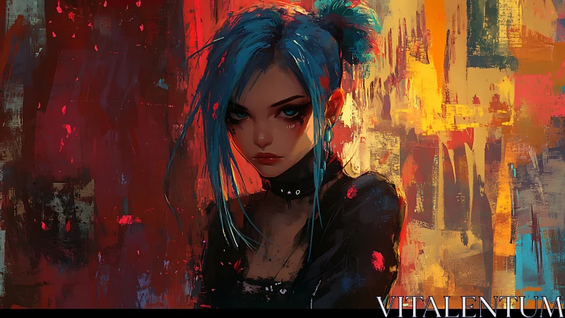 Storm-eyed punk girl quietly ignites a painted city storm