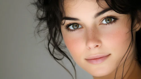 Portrait focuses on woman’s face with sharp, soft lighting