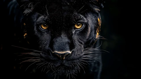 Black Panther Portrait: Golden Iris Luminosity Against Nocturnal Backdrop