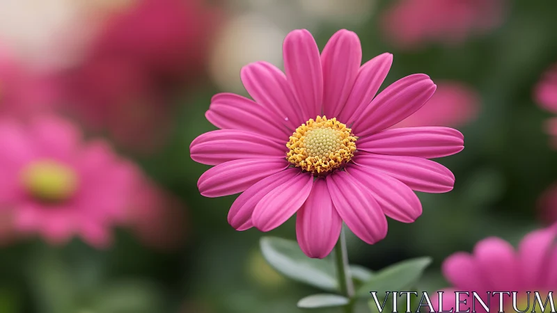 Vibrant Pink Gerbera Daisy with Crisp Golden Stamen Cluster in Sharp Focus