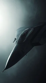 Sleek fighter jet glides through moody high-altitude light