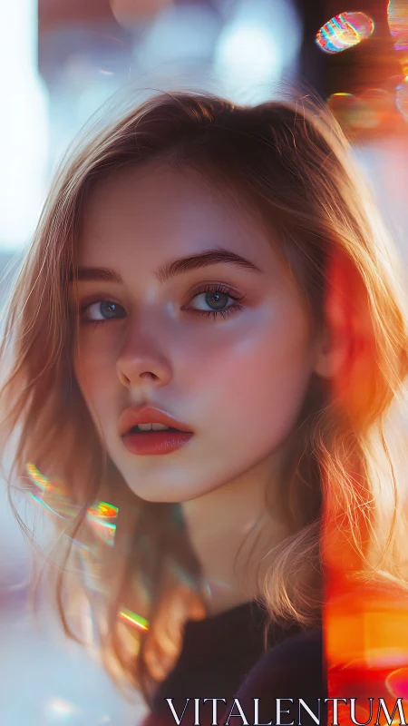Soft-focus portrait with bokeh dispersion and high-gloss skin rendering