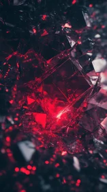 Crimson crystal heart glowing inside shadowy broken glass.