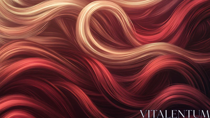 Digital painting of flowing vermilion strands in layered motion.
