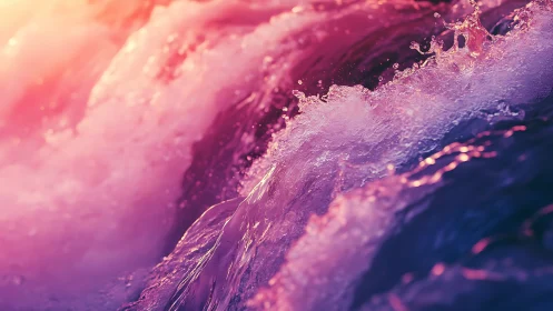 Sunlit waves dance in glowing pink and violet colors