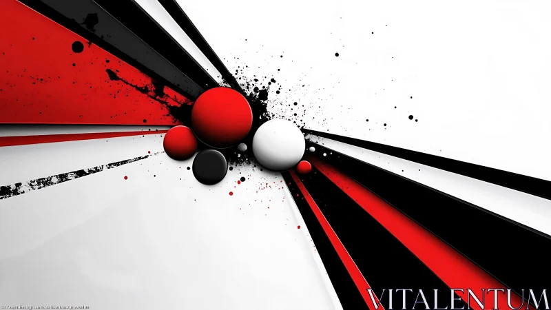 Bold abstract spheres and lines in dynamic red, black, and white style.