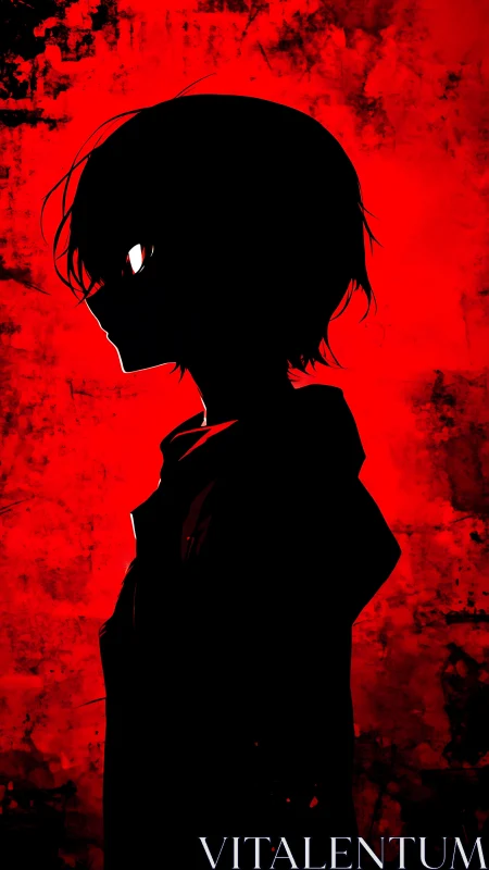 Dark anime silhouette against intense red background.