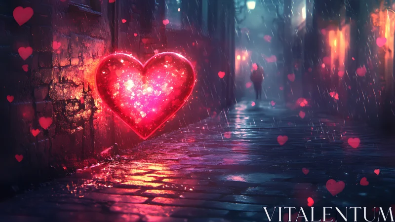 Glowing Neon Heart in the Rain