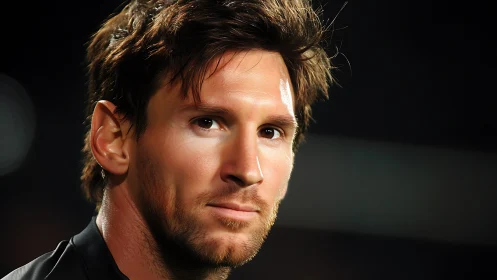 Warmly lit portrait of a thoughtful soccer player at night.